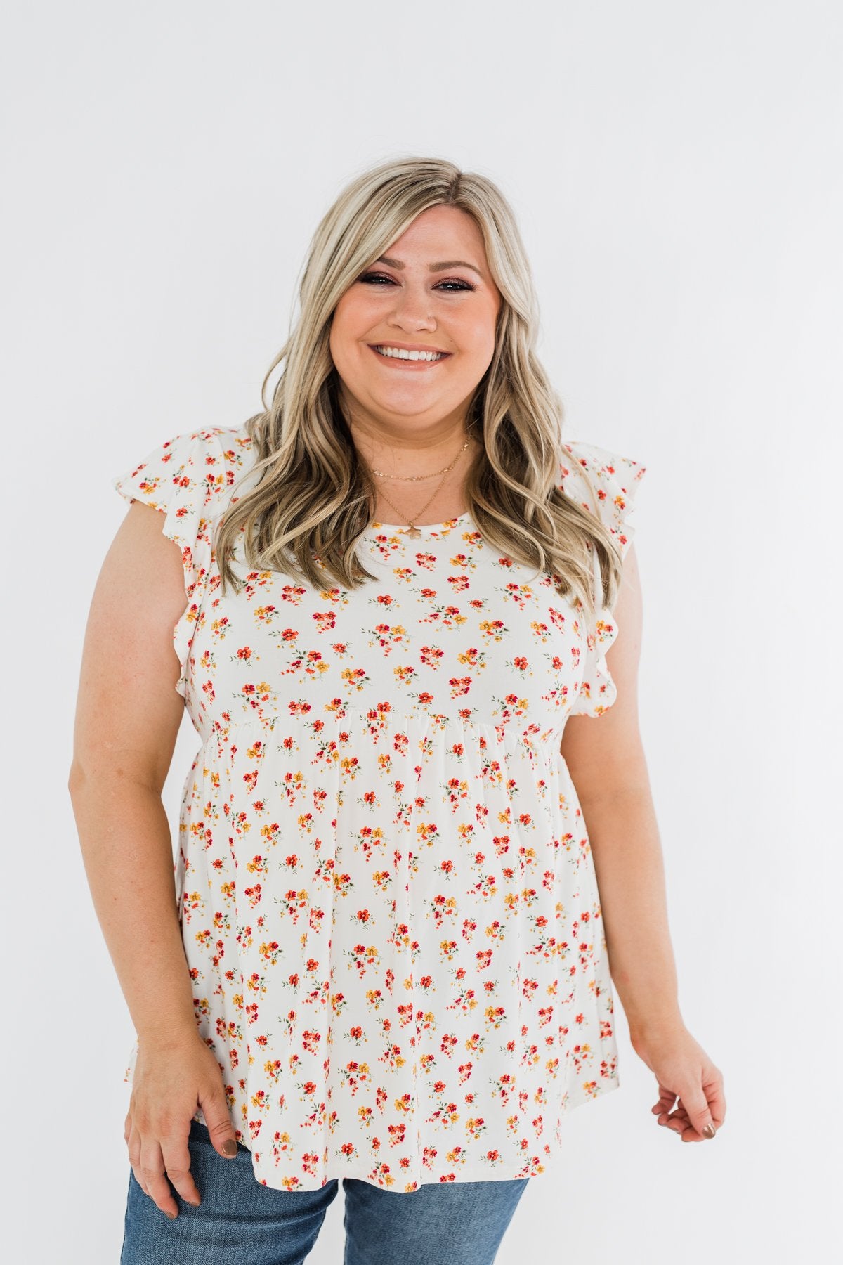 Longer Days Floral Babydoll Top- Ivory