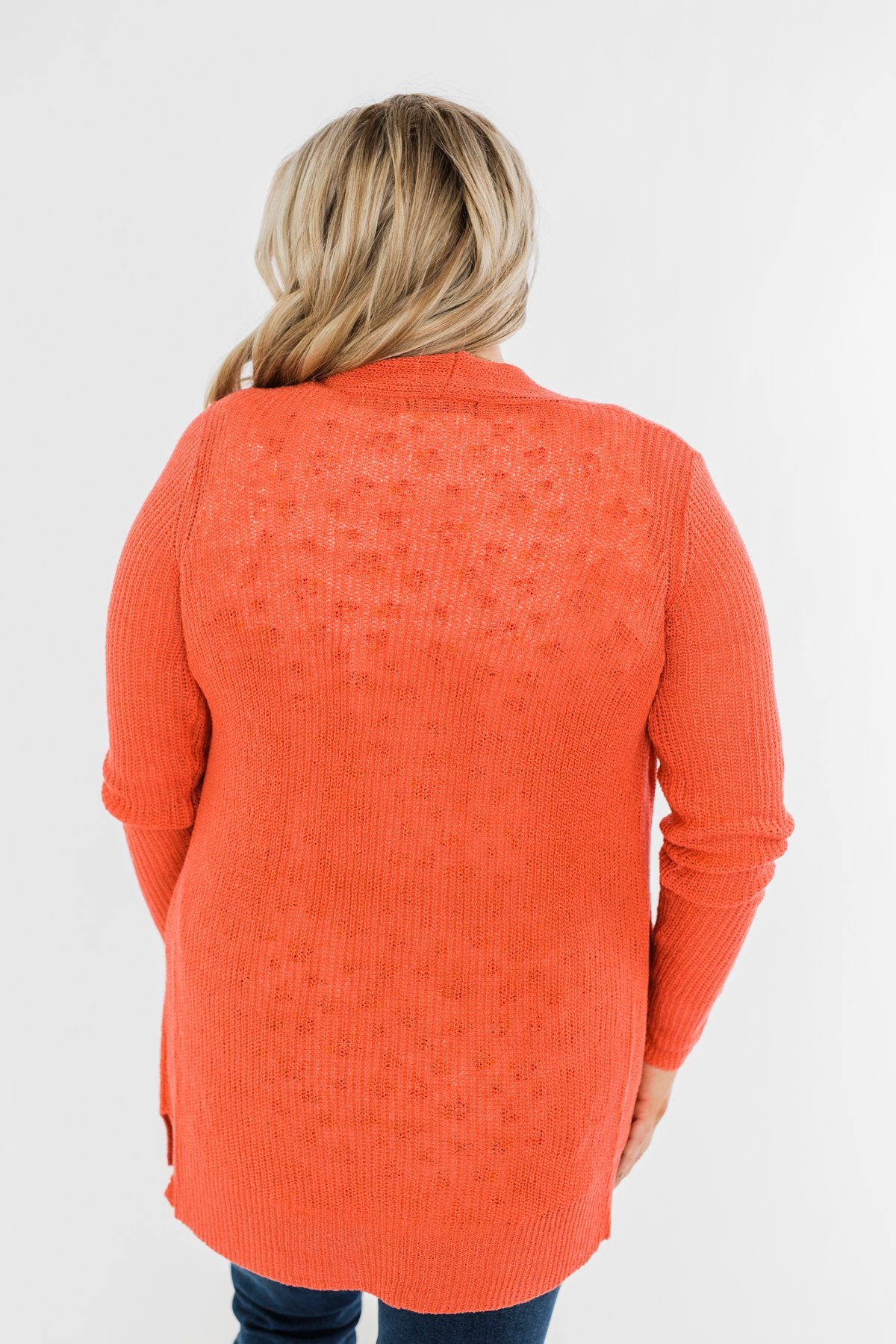 Long Sleeve Knit Cardigan- Coral