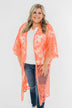 Long Sheer Floral Lace Kimono- Coral