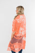 Long Sheer Floral Lace Kimono- Coral