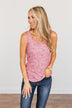 Frolic Through The Flowers Knit Tank Top- Pink