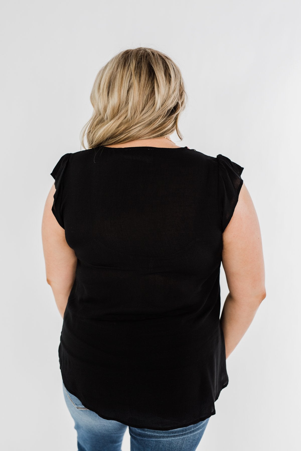 Can't Live Without You Embroidered Blouse- Black