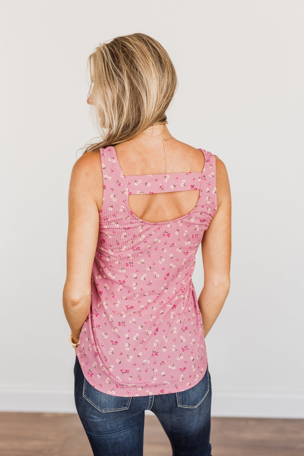 Frolic Through The Flowers Knit Tank Top- Pink