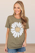 Delightful Daisies Flower Graphic Tee- Olive
