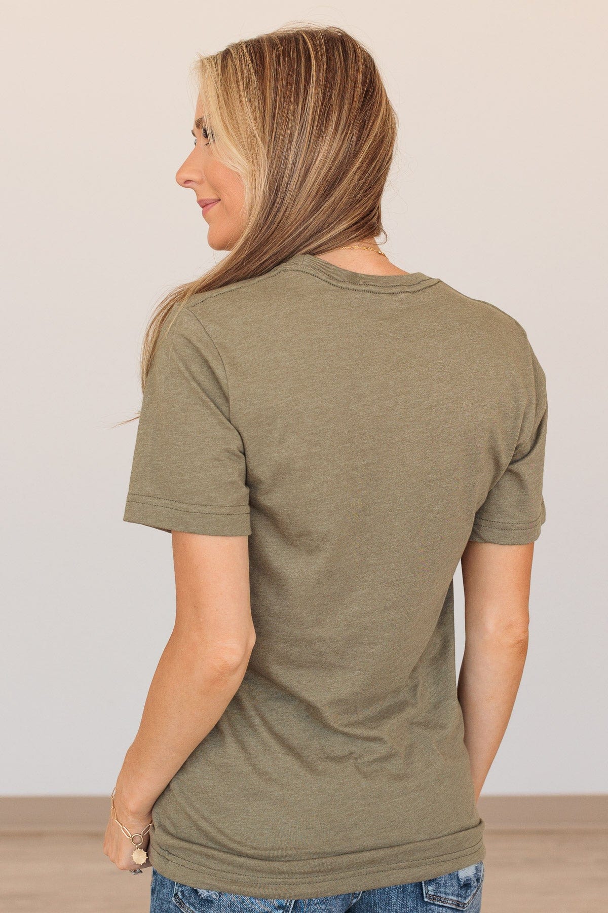 Delightful Daisies Flower Graphic Tee- Olive