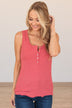 Bound To Be Beautiful Button Henley Tank Top- Red