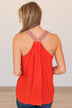 All Fired Up V-Neck Tank- Tomato