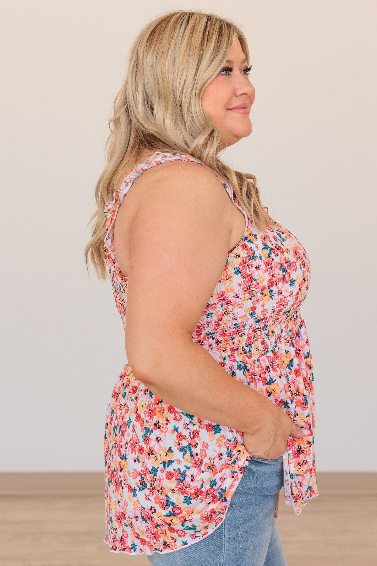 Marvelous Marigold Smocked Tank- Coral
