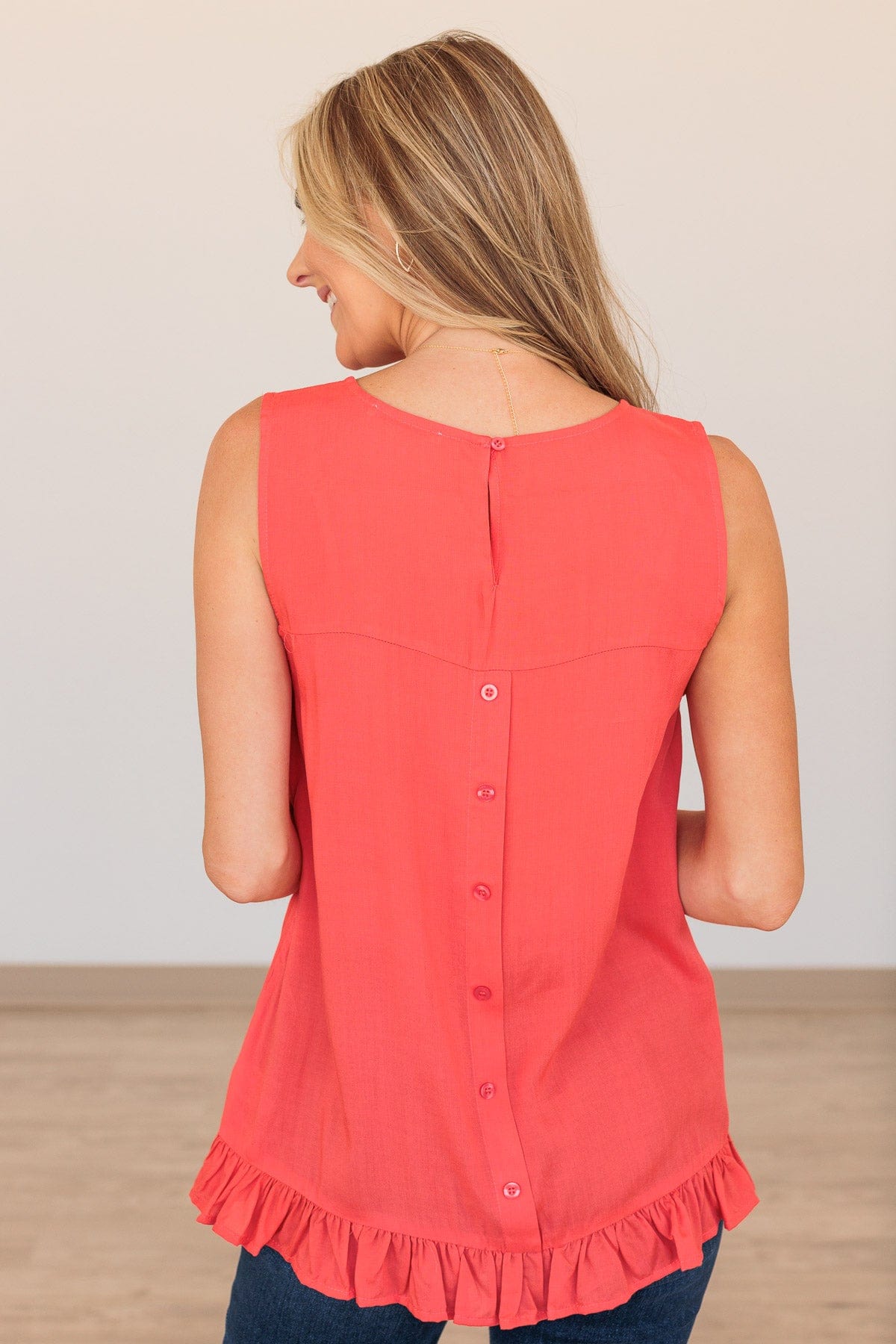 True To Yourself Ruffled Tank- Hot Coral