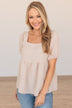 Happy To See You Puff Sleeve Top- Taupe