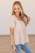 Happy To See You Puff Sleeve Top- Taupe