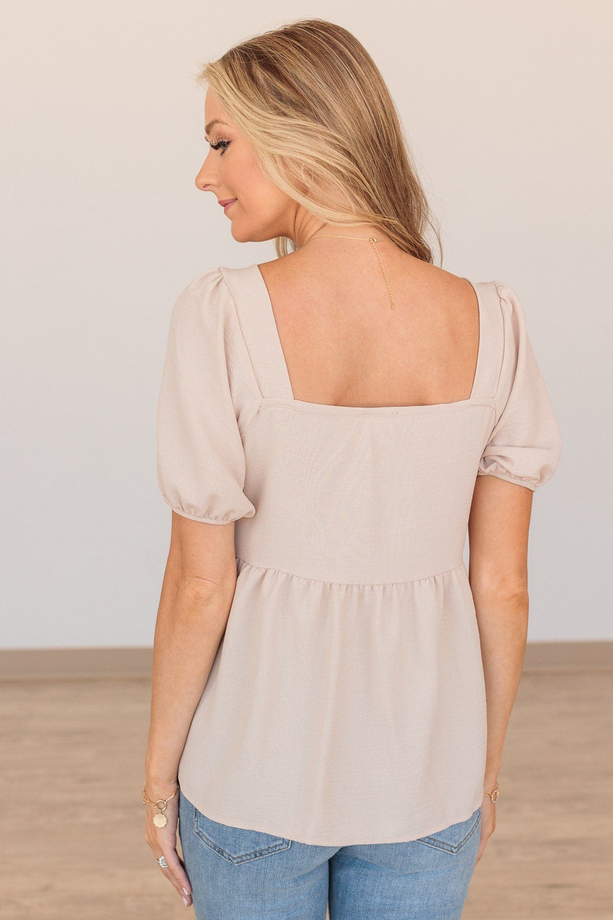 Happy To See You Puff Sleeve Top- Taupe