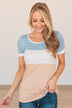 Moment Of Zen Color Block Top- Blue & Taupe