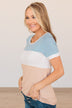 Moment Of Zen Color Block Top- Blue & Taupe