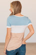 Moment Of Zen Color Block Top- Blue & Taupe