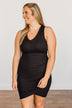 Independent Woman Ribbed Knit Dress- Black