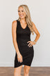 Independent Woman Ribbed Knit Dress- Black