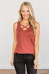 Places to Go Criss-Cross Tank Top- Brick
