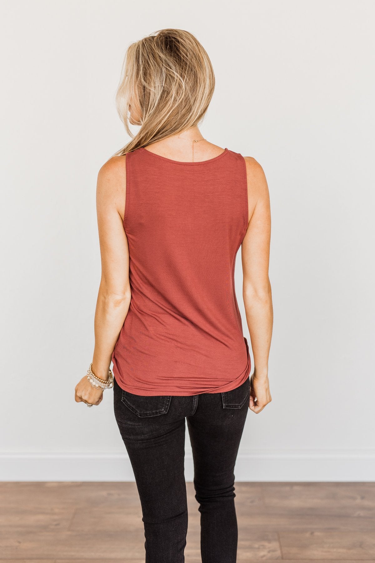Places to Go Criss-Cross Tank Top- Brick