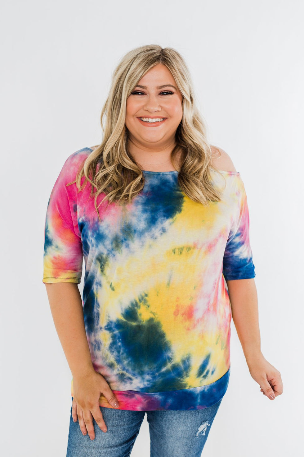 Burgundy Tie Dye Cold Shoulder Top (S-XL) main image 0