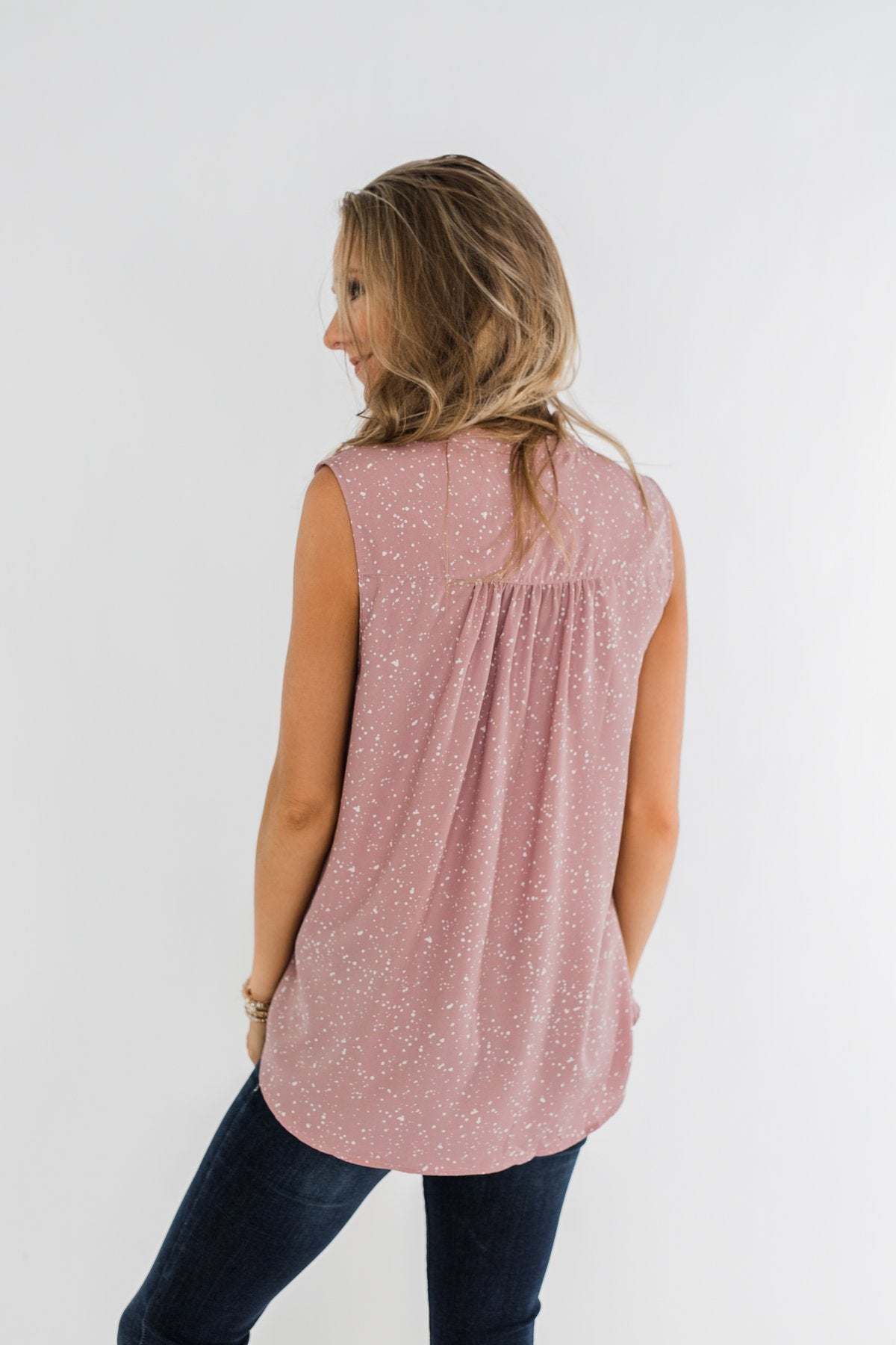 Fond Of You Speckled Sleeveless Blouse- Mauve