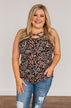 Like A Summer Breeze Floral Criss-Cross Tank- Black