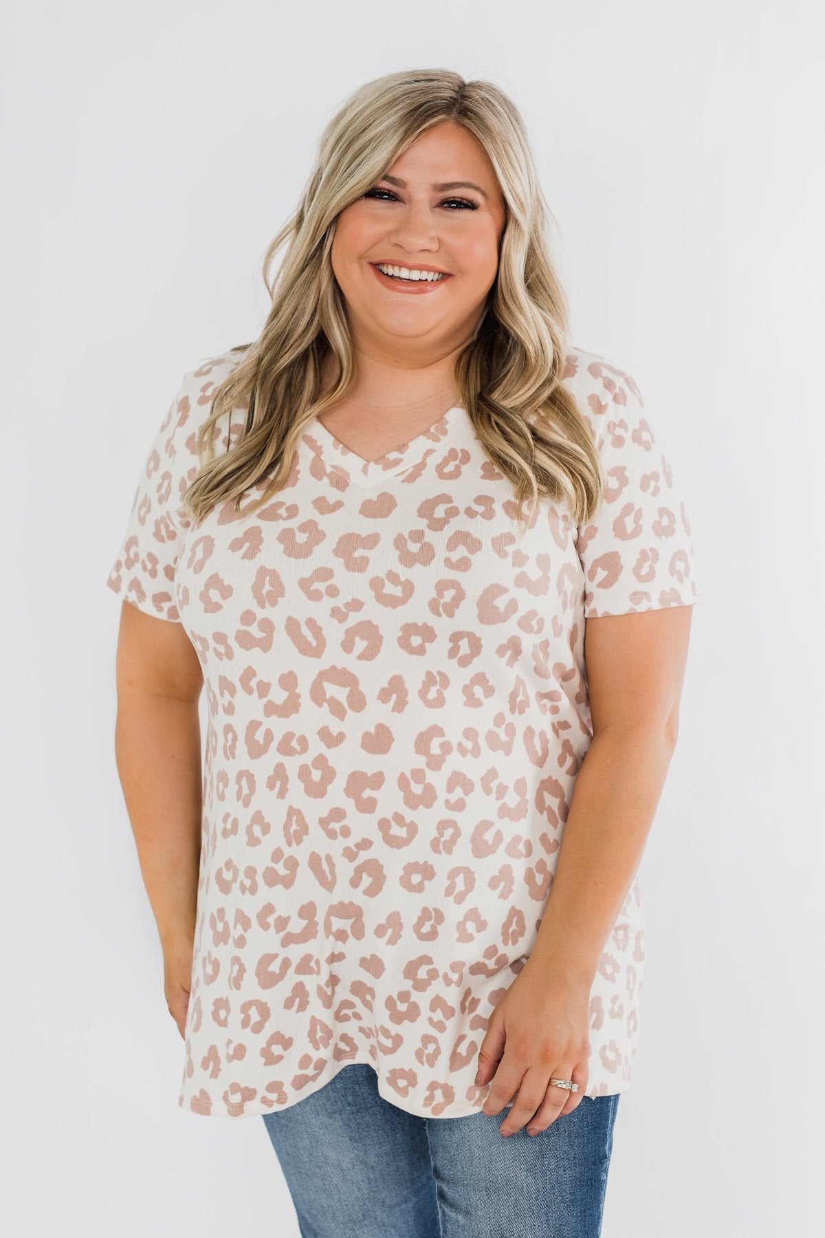 One Simple Wish Leopard V-Neck Top- Cream & Pale Taupe