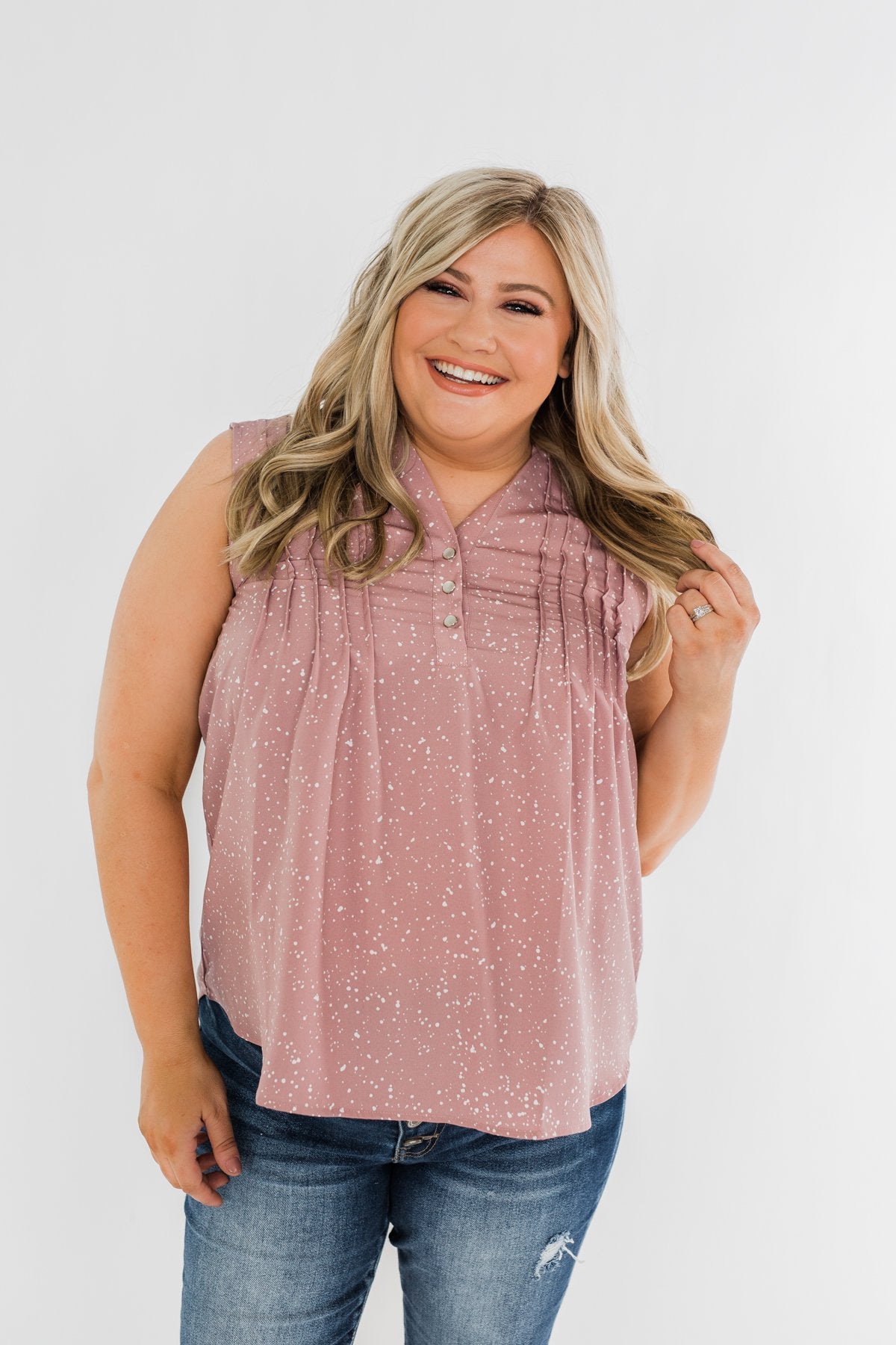 Fond Of You Speckled Sleeveless Blouse- Mauve