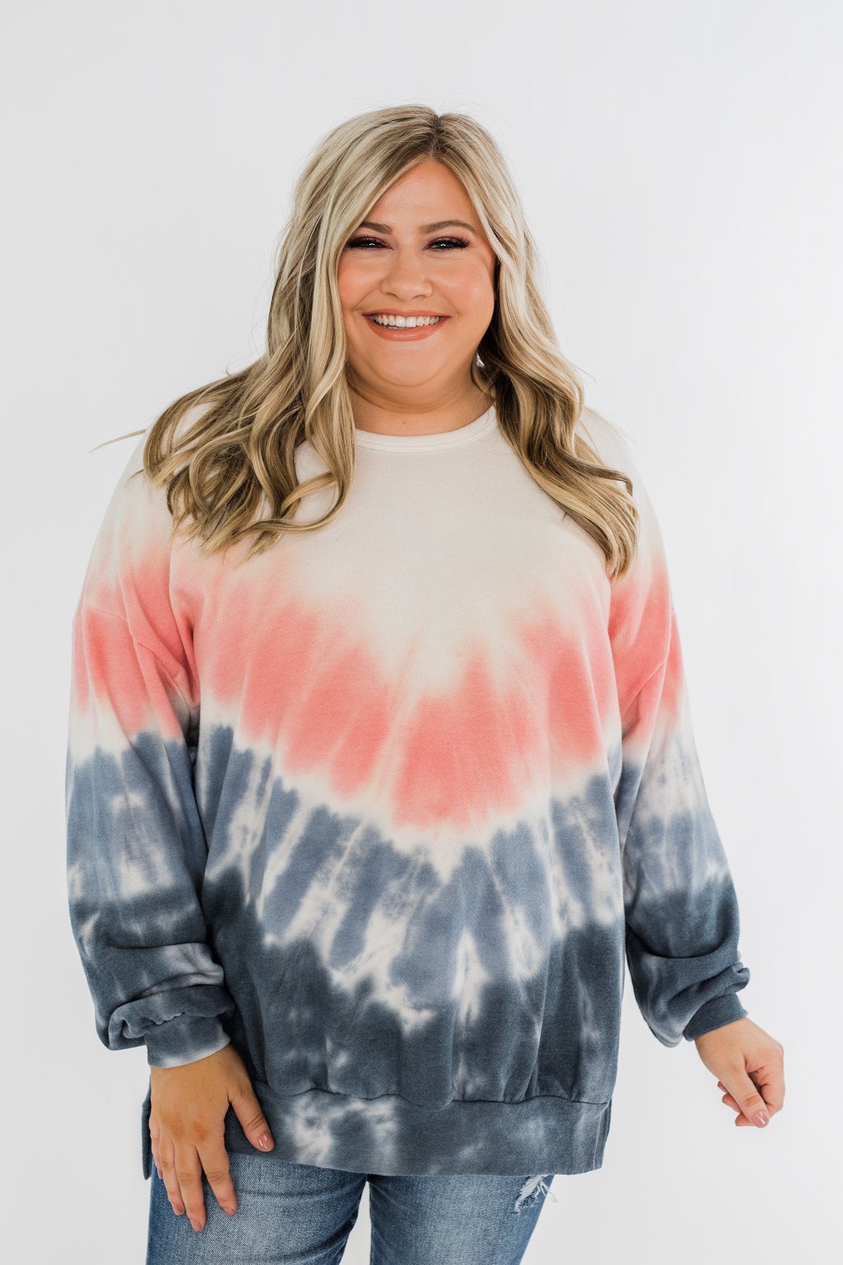 Be My Someone Tie Dye Pullover Top- Pink & Navy