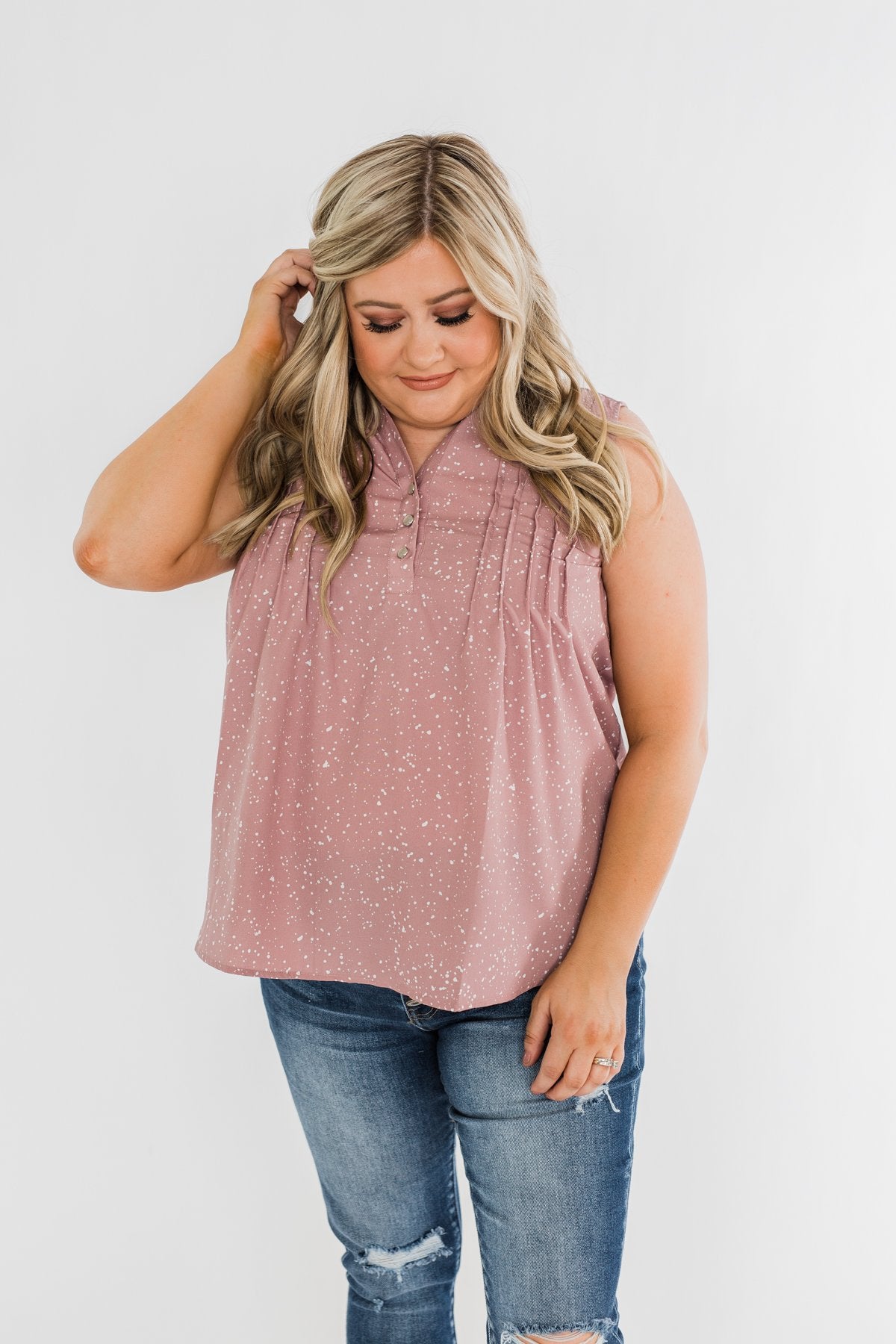 Fond Of You Speckled Sleeveless Blouse- Mauve