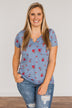 Botanical Beauty Floral Notch Pocket Top- Dusty Blue
