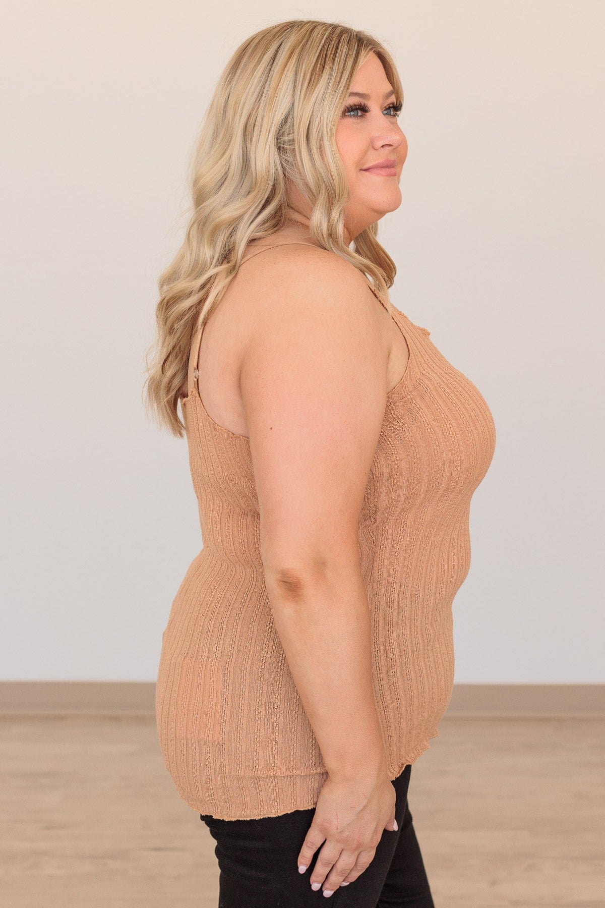 Happiness Is Within Ribbed Knit Tank- Beige
