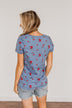 Botanical Beauty Floral Notch Pocket Top- Dusty Blue
