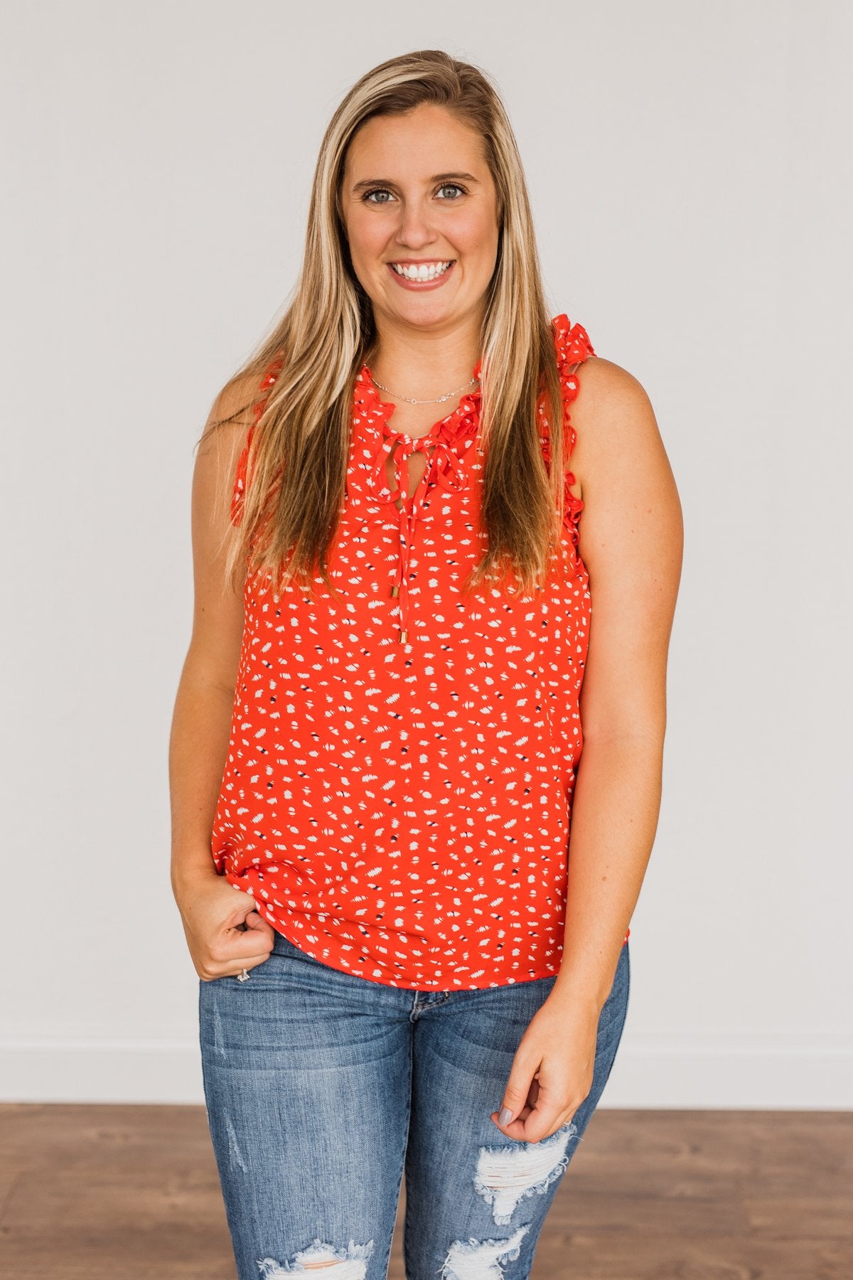 Enjoy Your Company Sleeveless Blouse- Bright Red