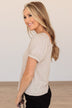 No Bad Thoughts Here Button Top- Taupe