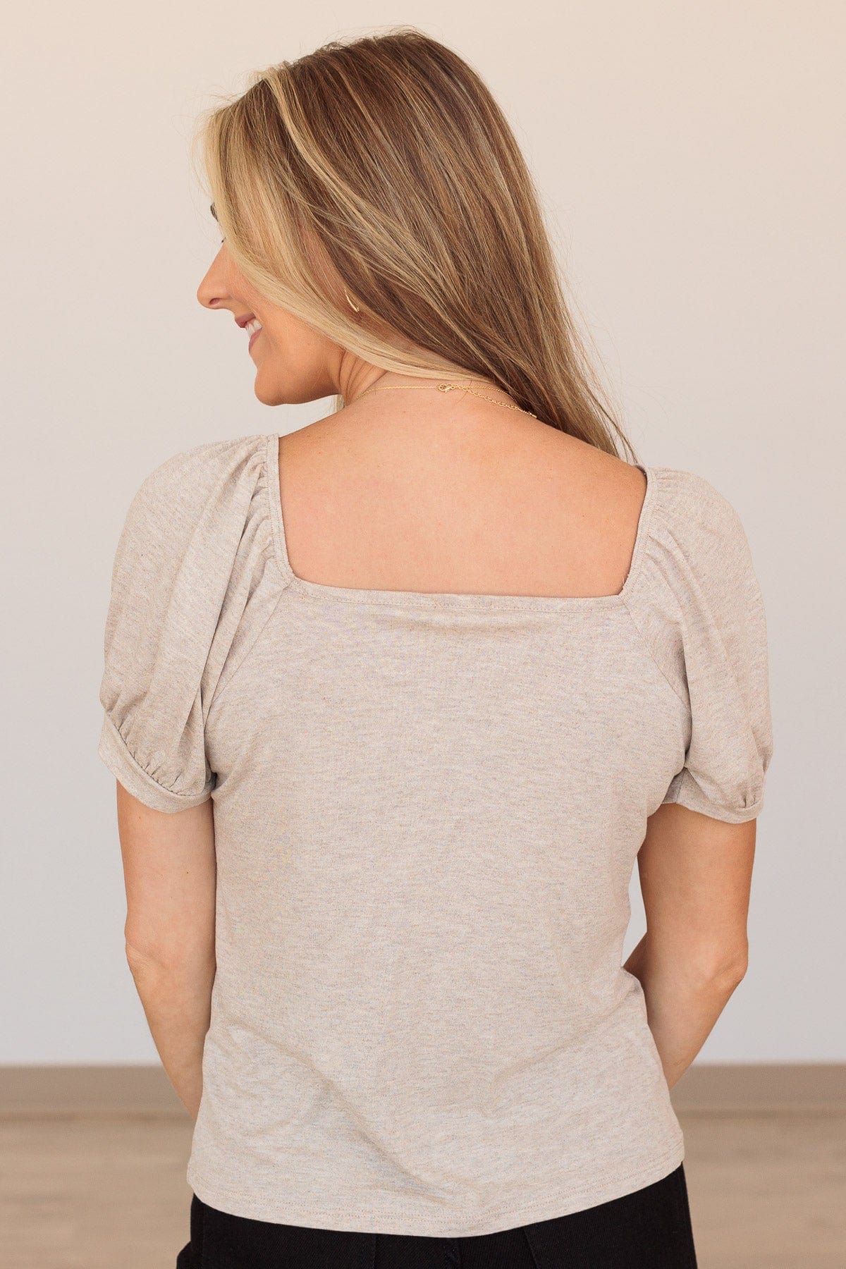 No Bad Thoughts Here Button Top- Taupe