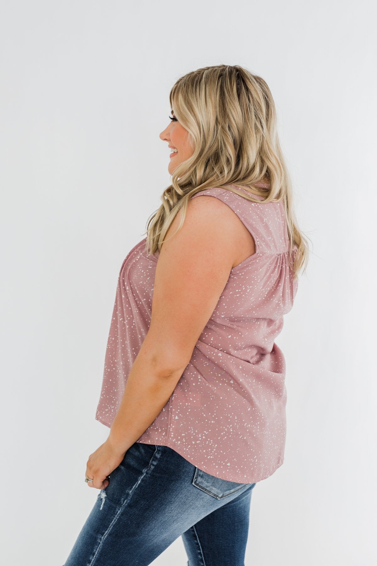 Fond Of You Speckled Sleeveless Blouse- Mauve