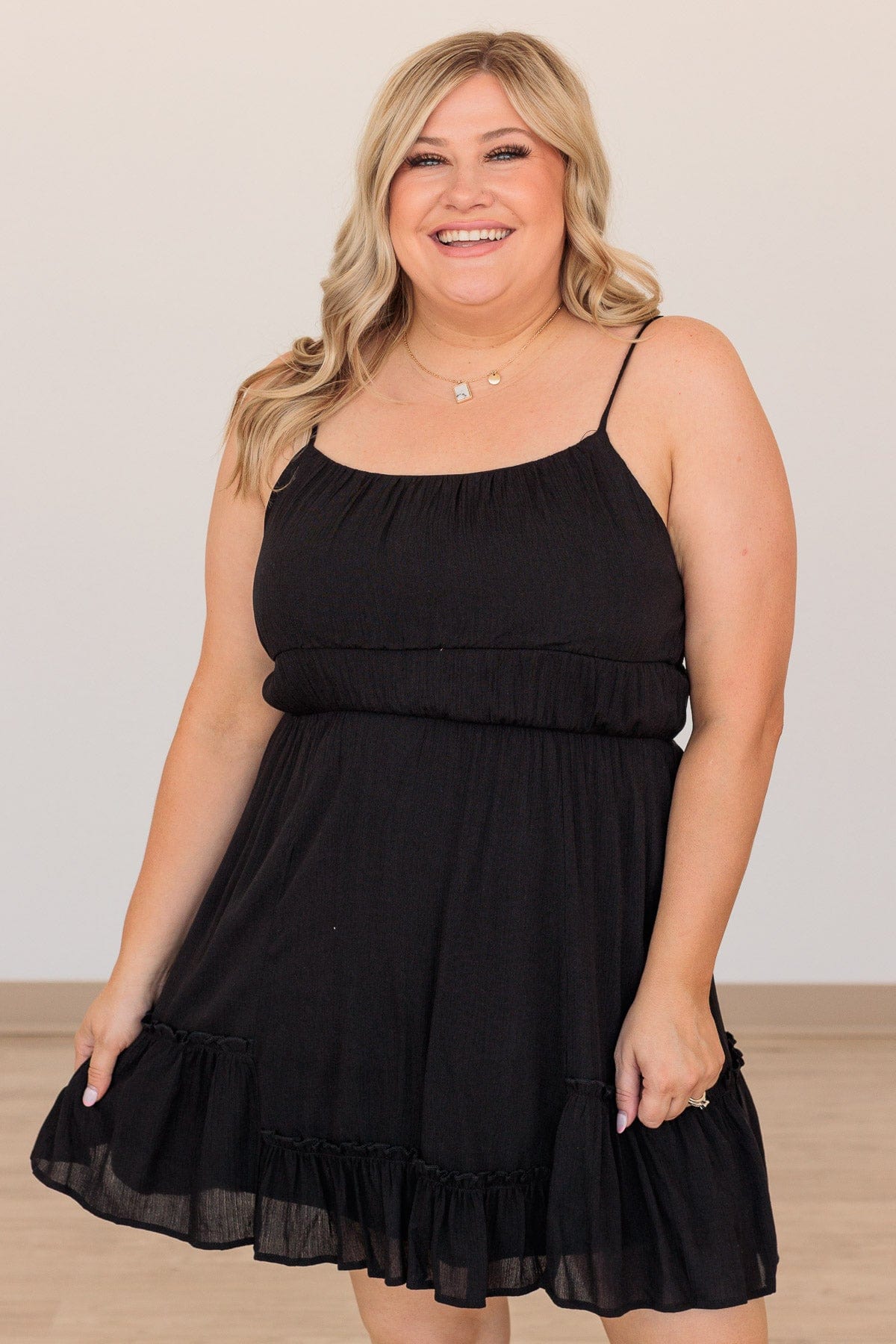 Finding Lost Love Ruffled Mini Dress- Black
