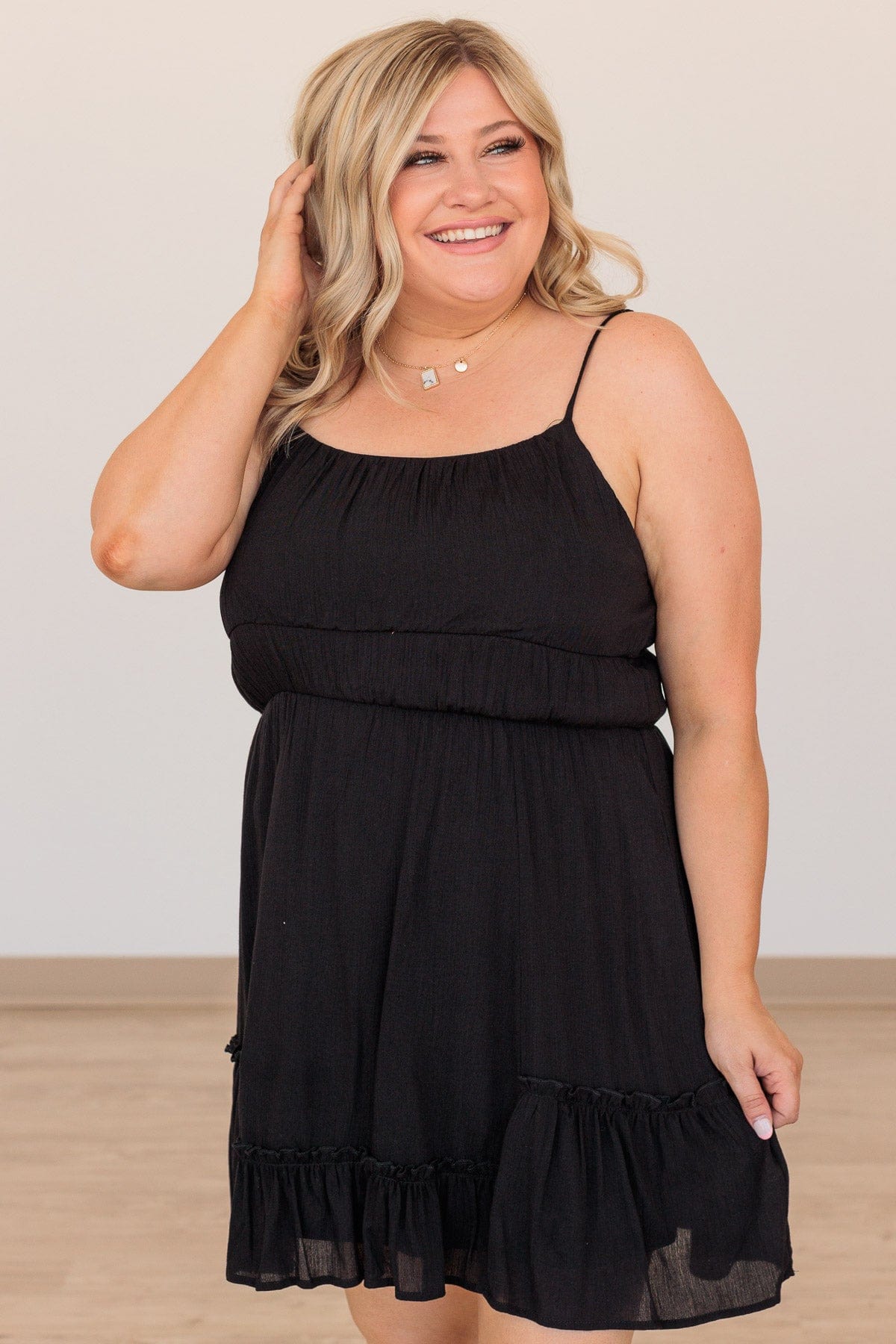 Finding Lost Love Ruffled Mini Dress- Black