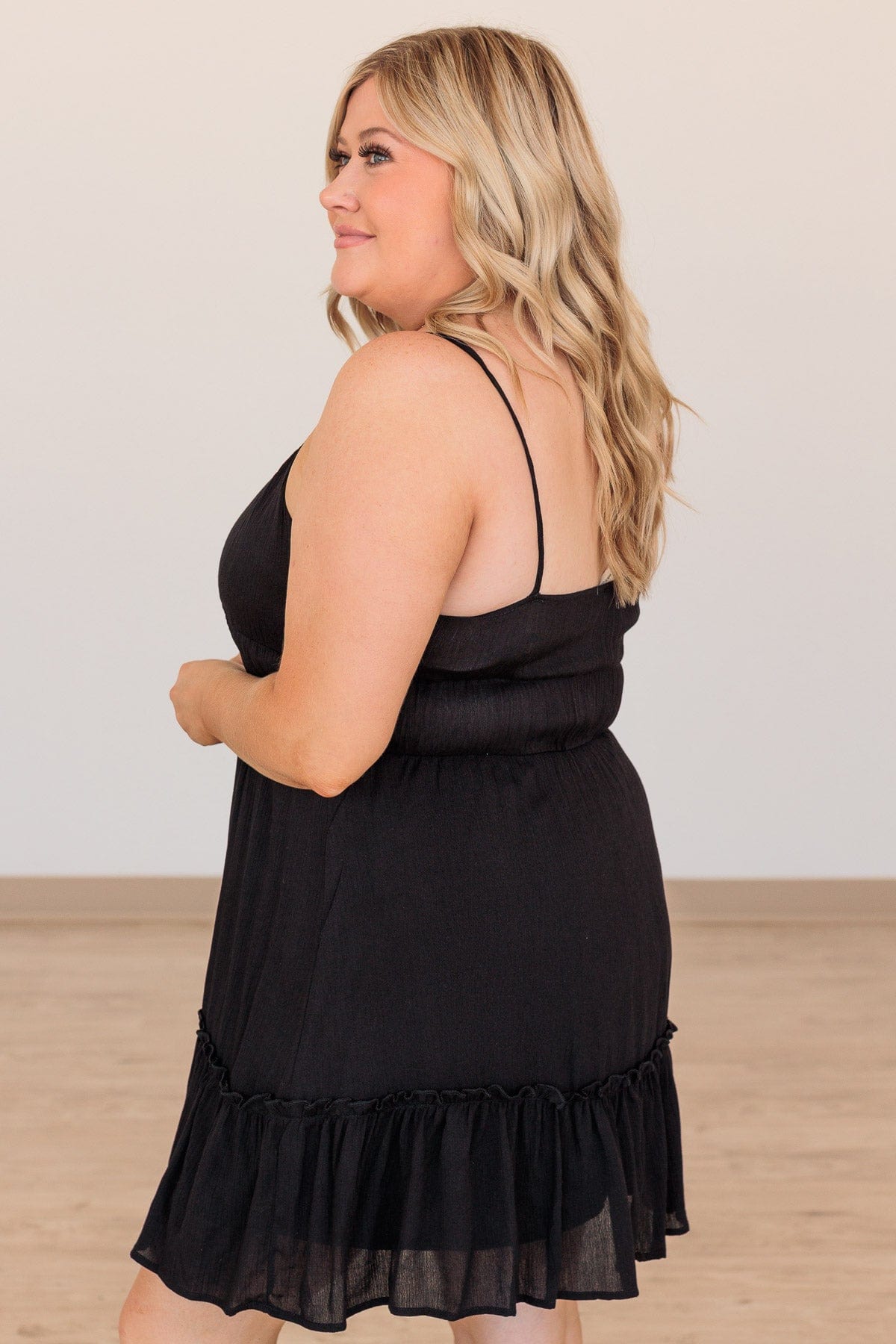 Finding Lost Love Ruffled Mini Dress- Black