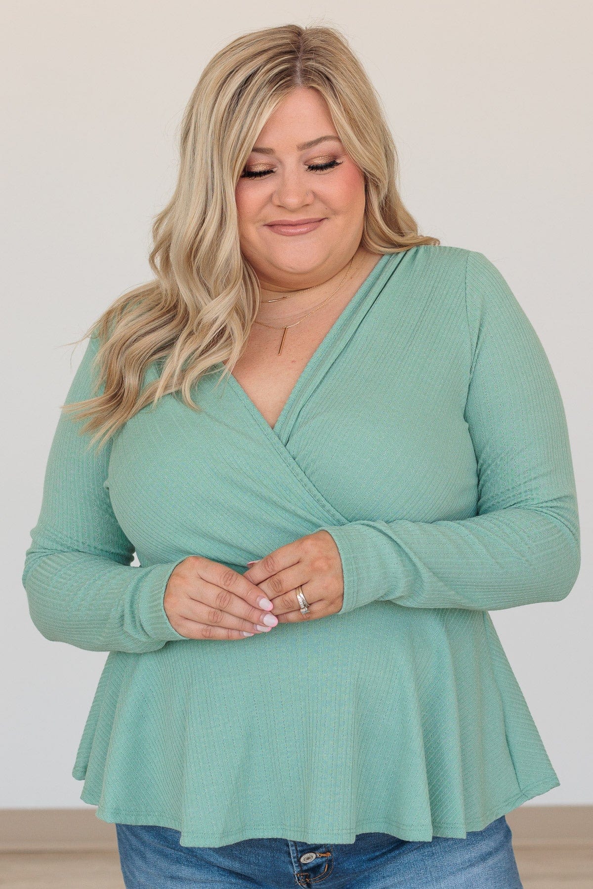 Wait For Me Long Sleeve Top- Dark Seafoam