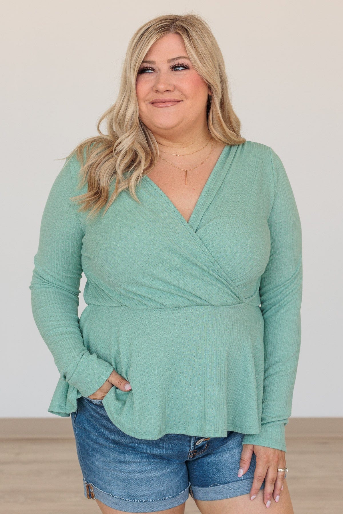 Wait For Me Long Sleeve Top- Dark Seafoam