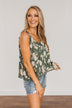 Gardens Of Roses Floral Tank Top- Dusty Olive