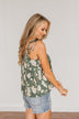 Gardens Of Roses Floral Tank Top- Dusty Olive