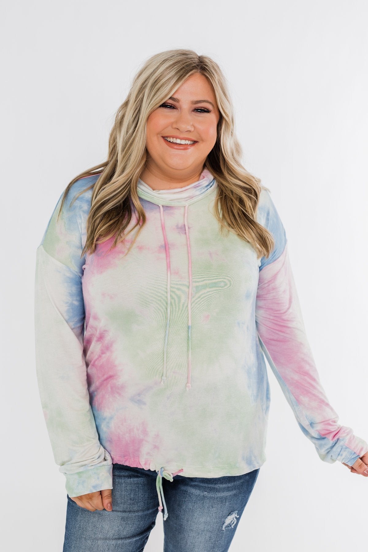 Tie Dye Cowl Neck Top- Pink, Blue, Mint