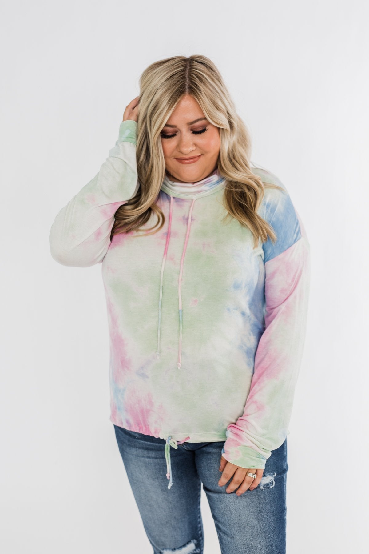 Tie Dye Cowl Neck Top- Pink, Blue, Mint