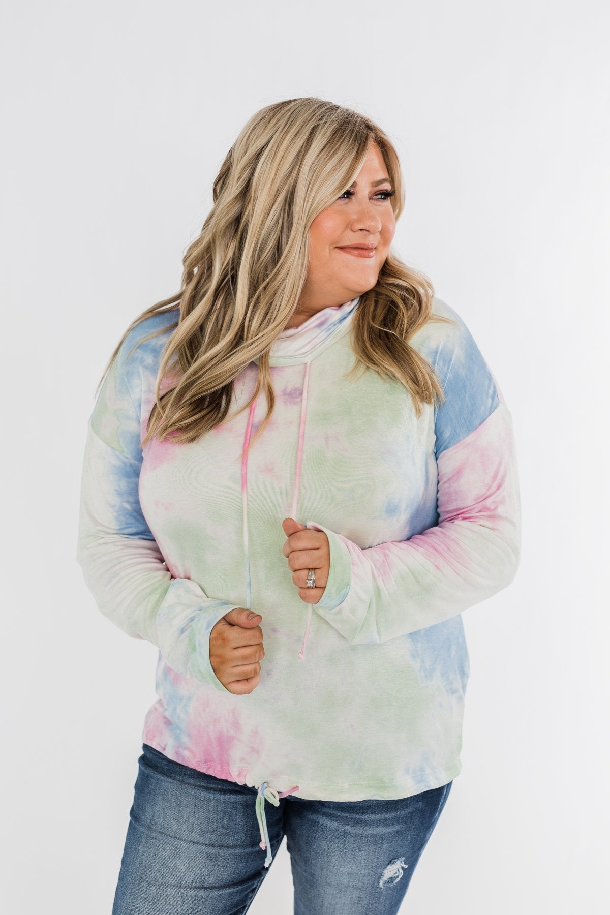 Tie Dye Cowl Neck Top- Pink, Blue, Mint