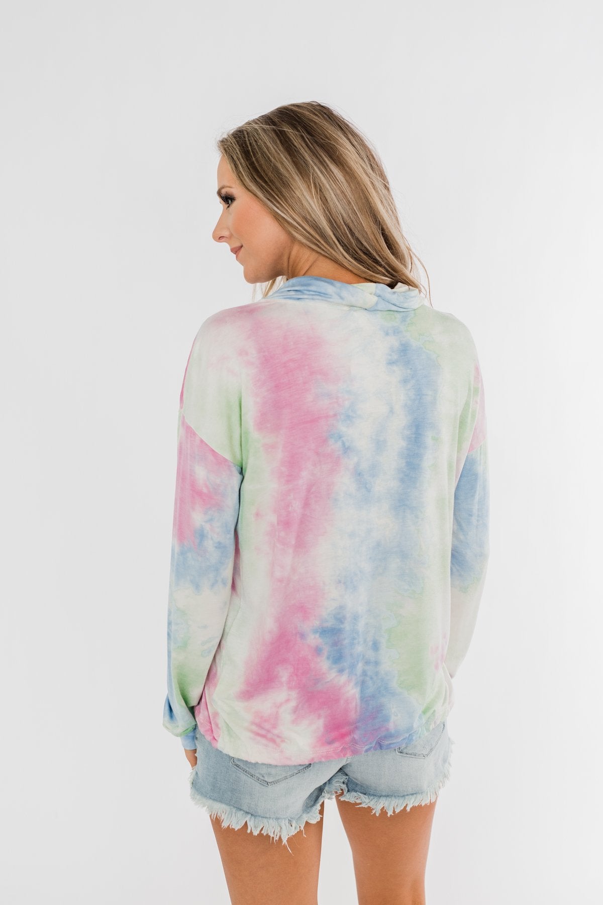 Tie Dye Cowl Neck Top- Pink, Blue, Mint