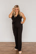 Good Times Are Coming Ribbed Knit Jumpsuit- Black