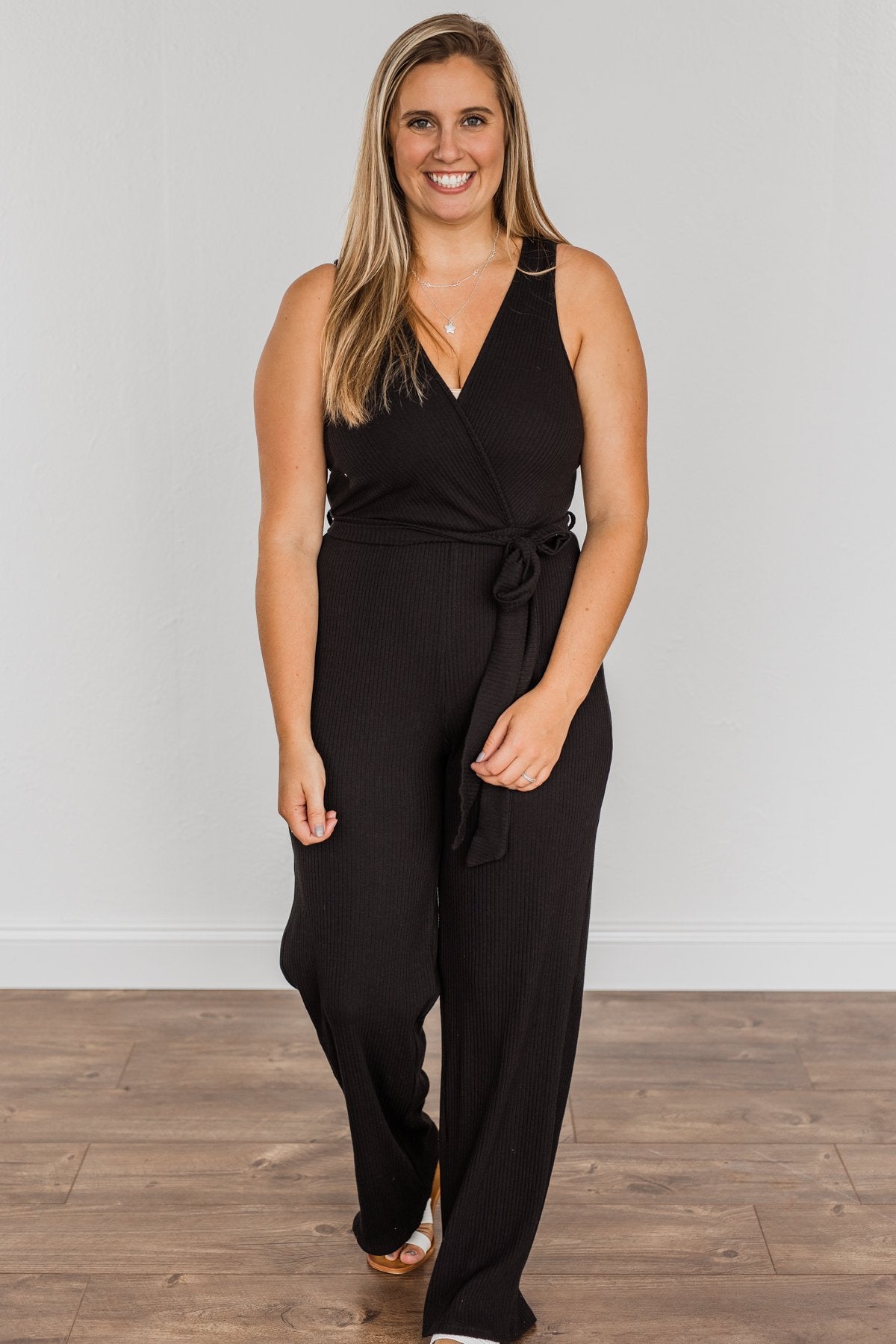 Good Times Are Coming Ribbed Knit Jumpsuit- Black